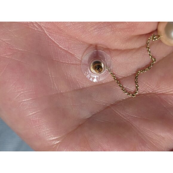 Robert Lee Morris RLM Gold Dangle Earrings With Chain & Faux Pearl Drop - Picture 3 of 3